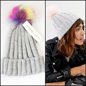 NEW! ADRIENNE LANDAU Knit Pom Pom Beanie Hat.